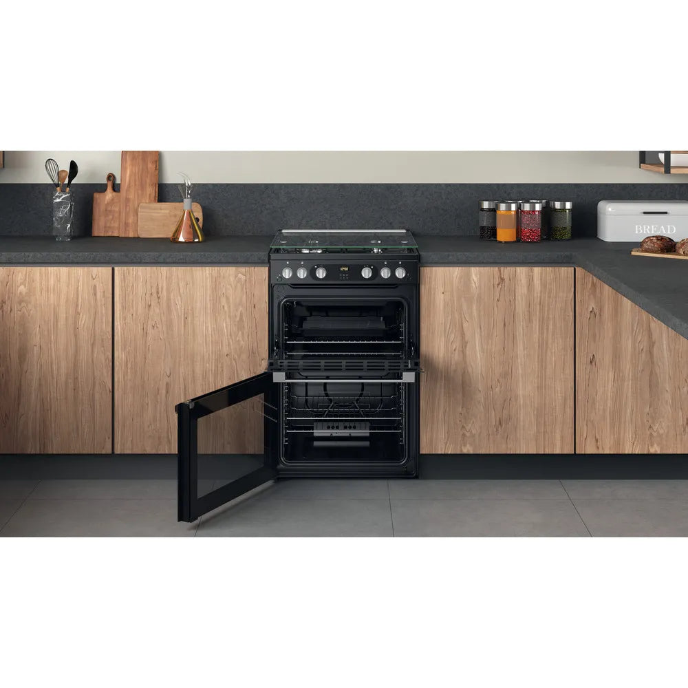 Hotpoint HDM67G0C2CB 60cm Double Gas Cooker Black