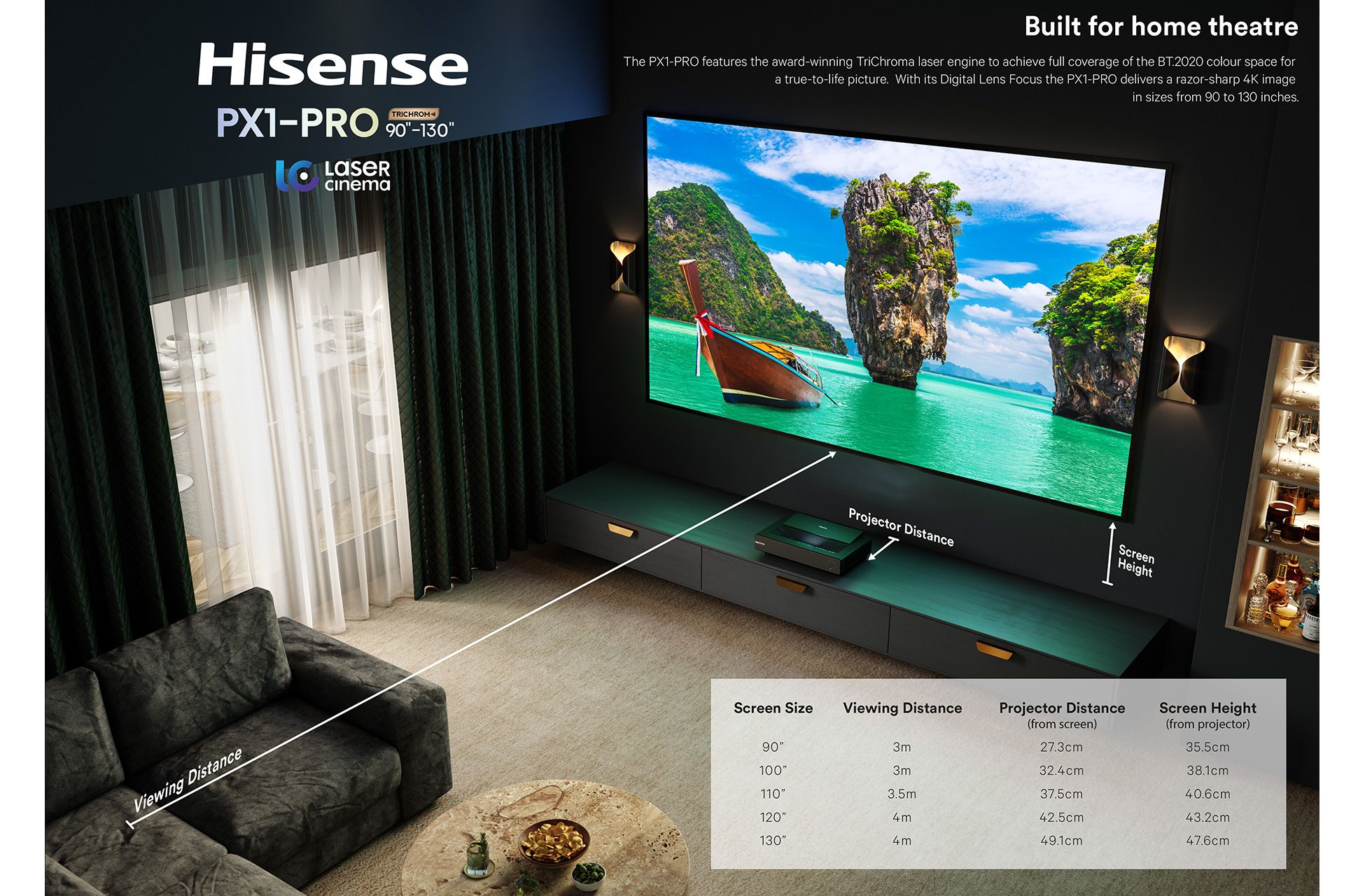 Hisense PX1TUK-PRO 4K Ultra Short Throw DLP Smart Projector