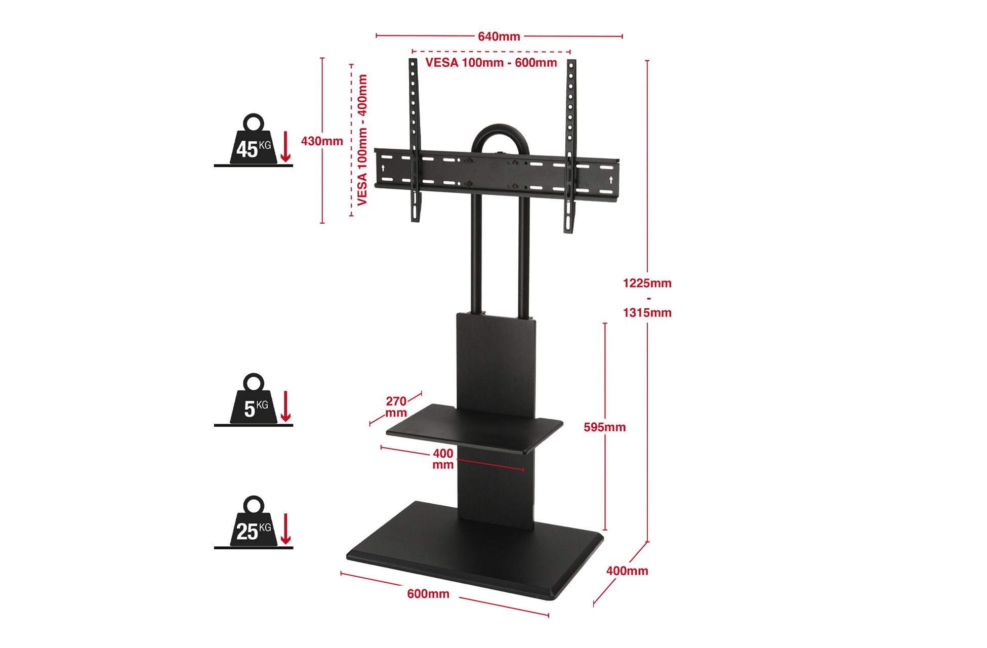 TTAP FS2 Floor Pedestal TV Stand for 32 to 65 Inches TVs Black