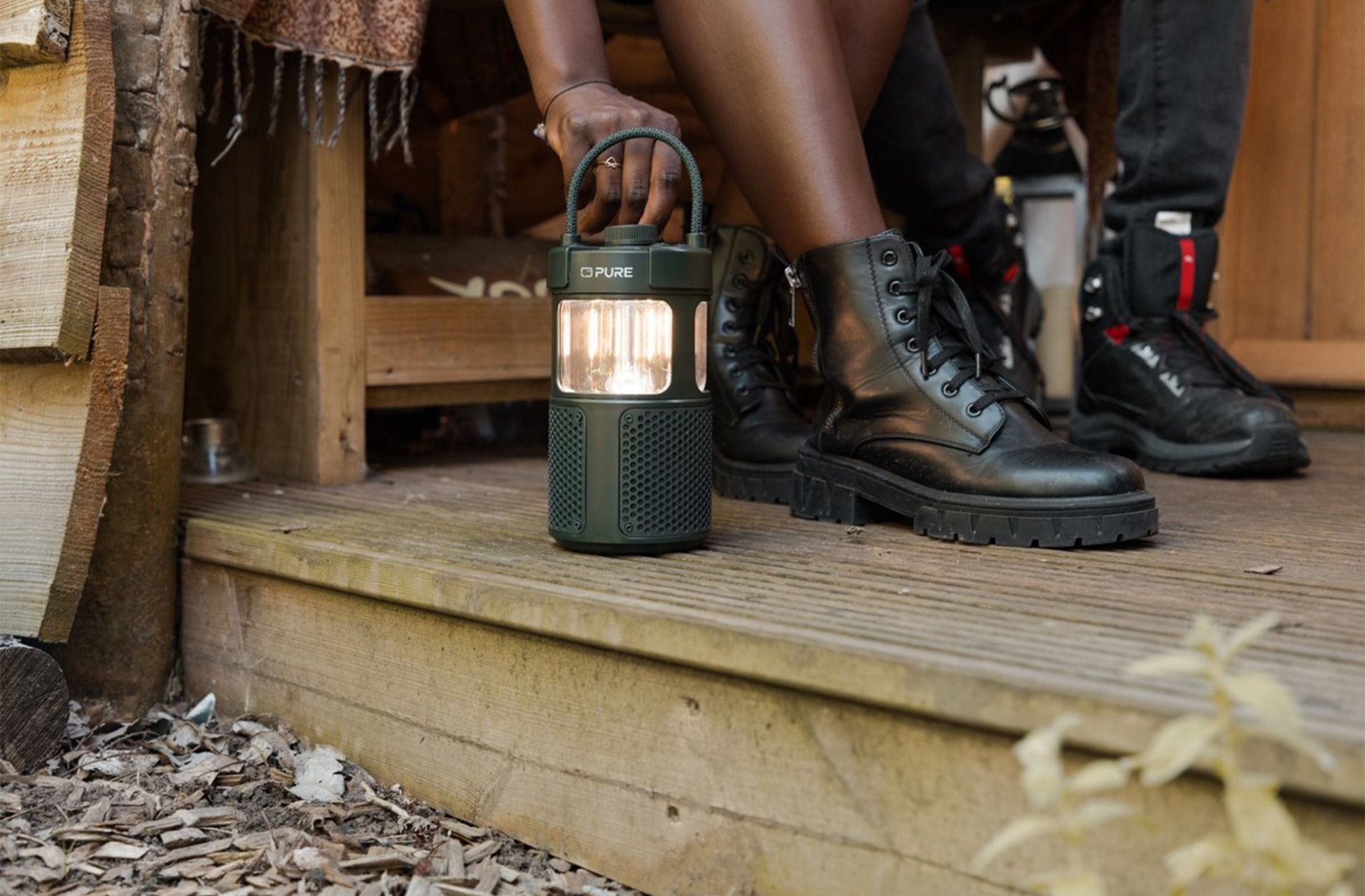 Pure Woodland Glow Waterproof Outdoor Portable Bluetooth Speaker with LED lamp