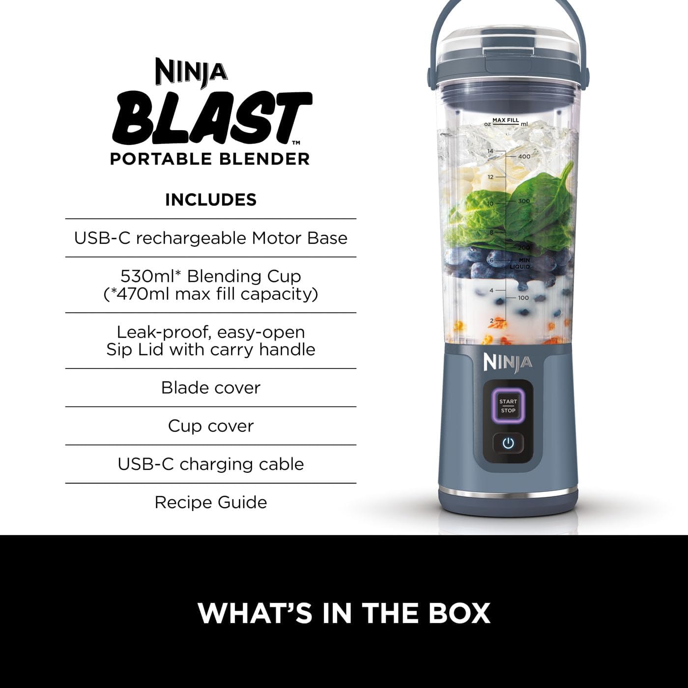 Ninja Blast Cordless Portable Blender Denim Blue BC151UKNV