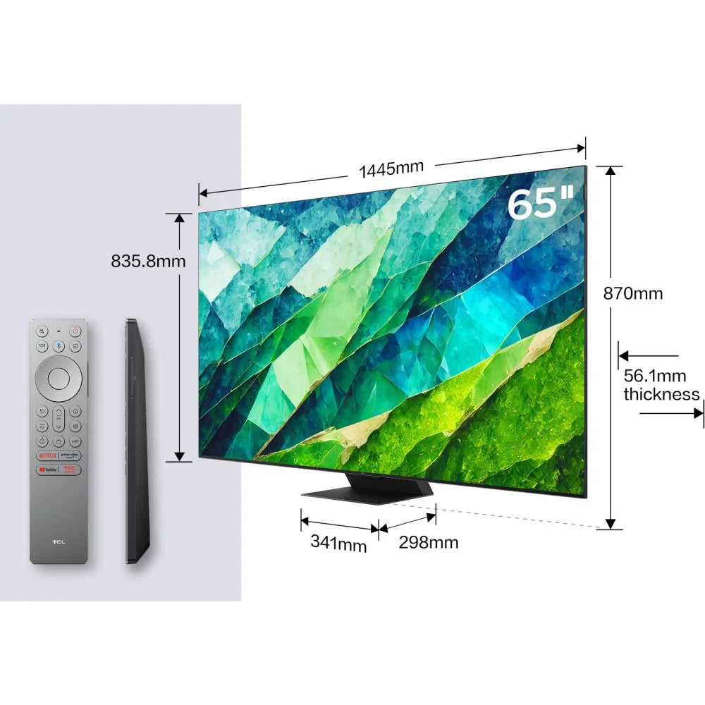 TCL 65C855K 65 Inch C855K 4K UHD HDR QLED Mini LED Smart Google TV and S55H 2.1ch Dolby Atmos Soundbar with Wireless Subwoofer Bundle 2024