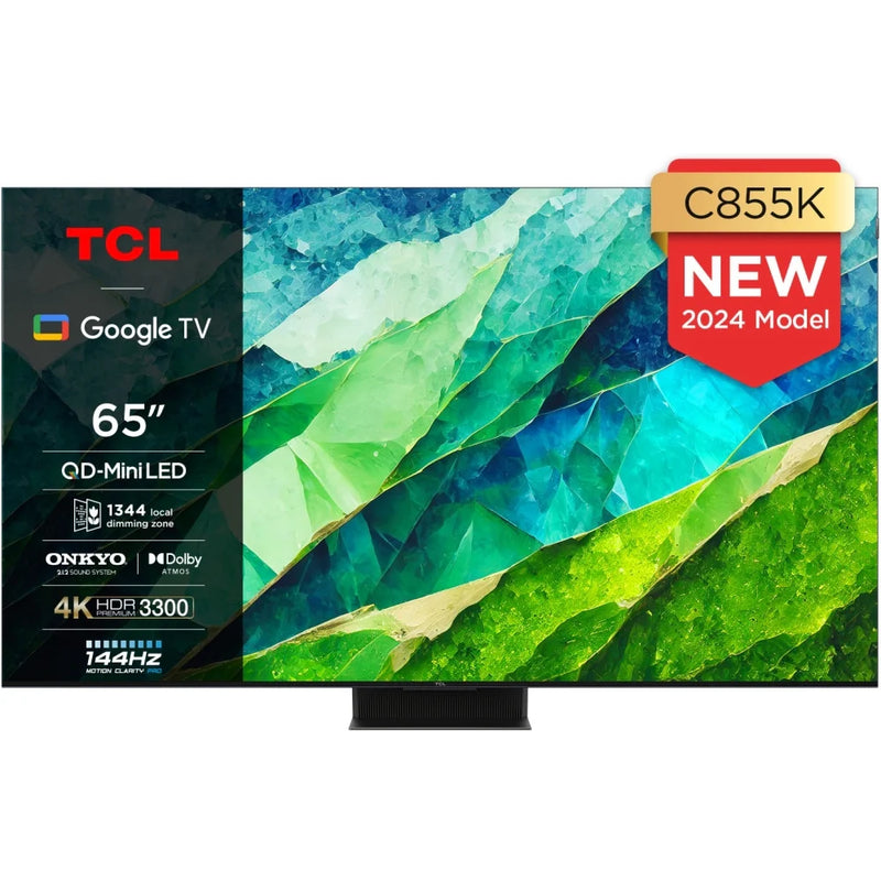 TCL 65C855K 65 Inch C855K 4K UHD HDR QLED Mini LED Smart Google TV and S55H 2.1ch Dolby Atmos Soundbar with Wireless Subwoofer Bundle 2024