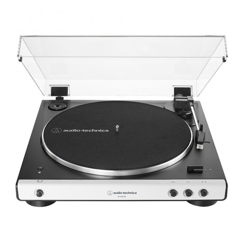 Audio Technica ATLP60XBT Fully Automatic Bluetooth Wireless Turntable White with AT-SP3X Powered Bookshelf Speakers HiFi Package