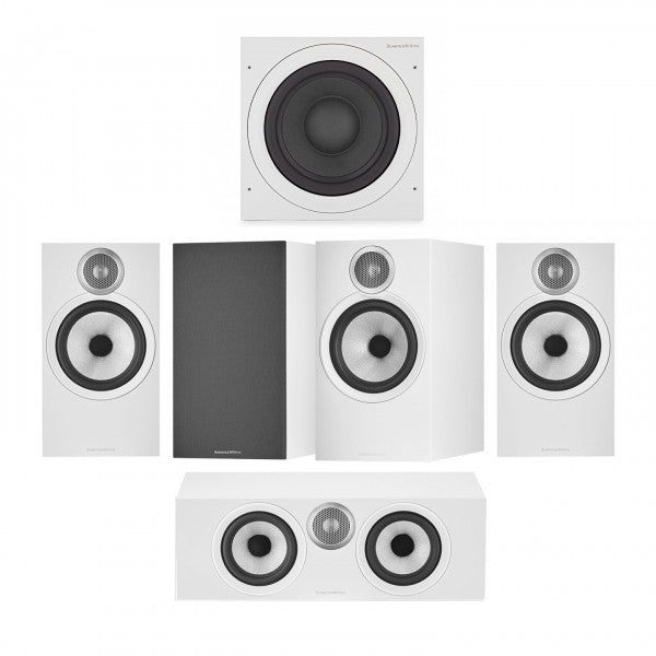 Denon AVRS670H 5.2 Ch 8K AV Receiver with Bowers and Wilkins 606 S3 5.1 Surround Sound Speaker Package White