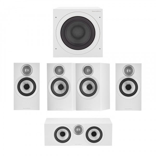 Denon AVRS670H 5.2 Ch 8K AV Receiver with Bowers and Wilkins 607 S3 5.1 Surround Sound Speaker Package White