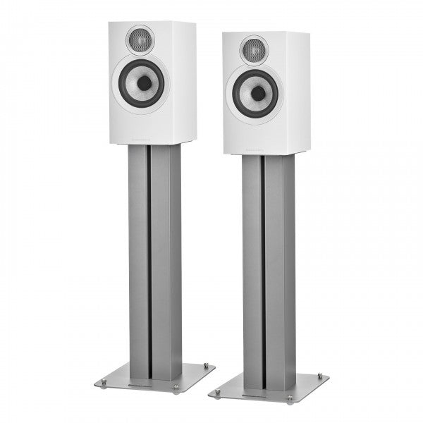 Bowers & Wilkins 607 S3 Bookshelf Speakers White with FS-600 S3 Silver Stands