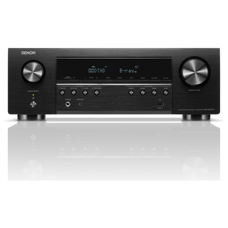 Denon AVRS670H 5.2 Ch 8K AV Receiver with Monitor Audio Bronze 50 AV 5.1 Speaker Package Walnut