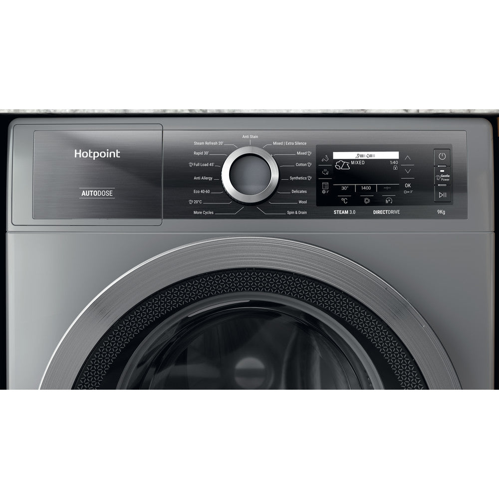 Hotpoint H899ADSGPOWERUK 9Kg 1400 Spin Autodose Freestanding Washing Machine Silver