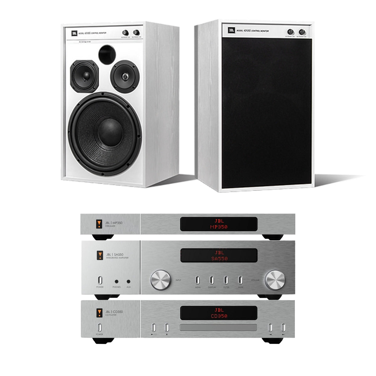 JBL Classic SA550 Amplifier CD350 CD Player & MP350 Music Streamer with 4312G Studio Monitor Pair of Speakers Ghost Edition