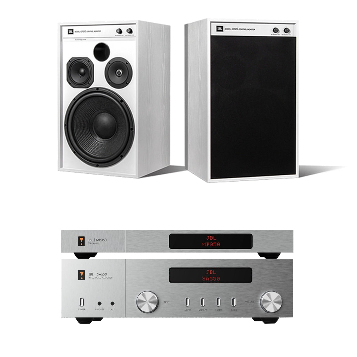 JBL Classic SA550 Amplifier & MP350 Music Streamer with 4312G Studio Monitor Pair of Speakers Ghost Edition