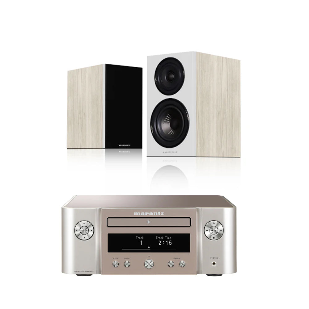 Marantz Melody X MCR612 Hifi Network System Silver Gold with Wharfedale Diamond 12.2 Bookshelf Speakers Light Oak Package