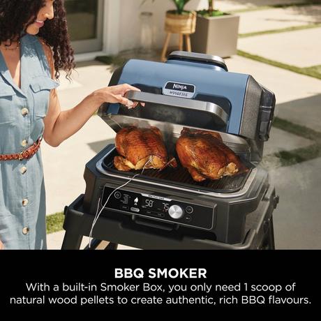 Ninja OG901UK Woodfire Pro Connect XL Electric BBQ Grill & Smoker Blue