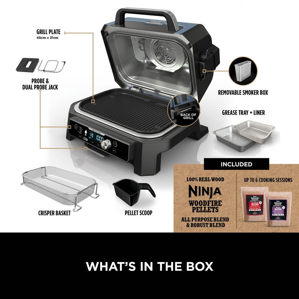 Ninja Woodfire Pro Connect XL Electric BBQ Grill and Smoker with Stand and Cover OG901UKGRILLKIT Open Box Clearance