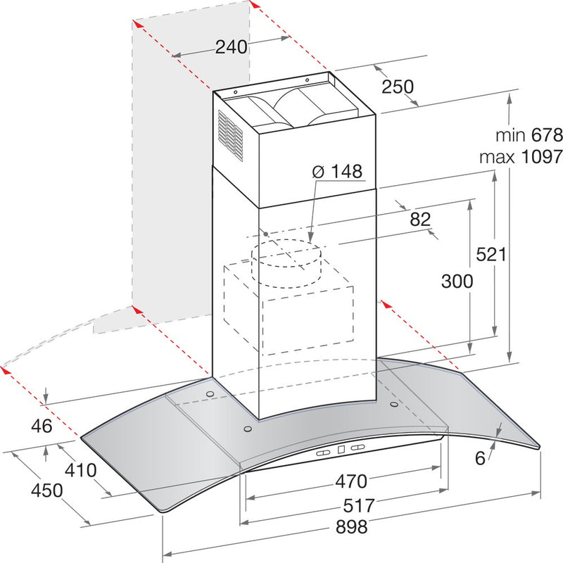 Hotpoint PHGC94FLMX 90cm Chimney Cooker Hood Stainless Steel