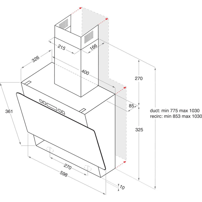 Hotpoint PHVP64FALK 60cm Angled Cooker Hood