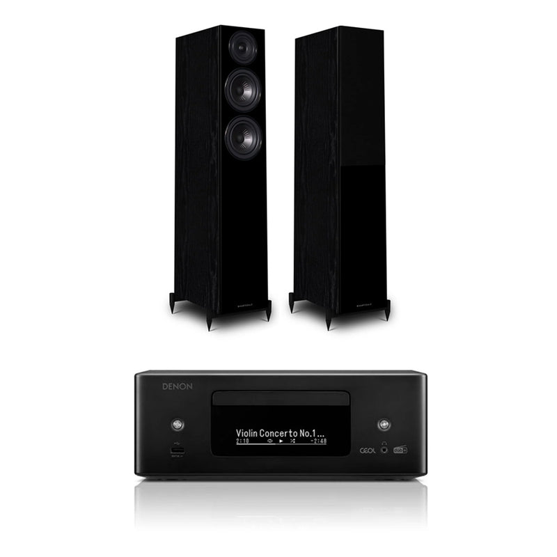 Denon RCD-N12DAB DAB+ All-In-One System Black & Wharfedale Diamond 12.3 Floorstanding Speaker (Pair) Oak Black