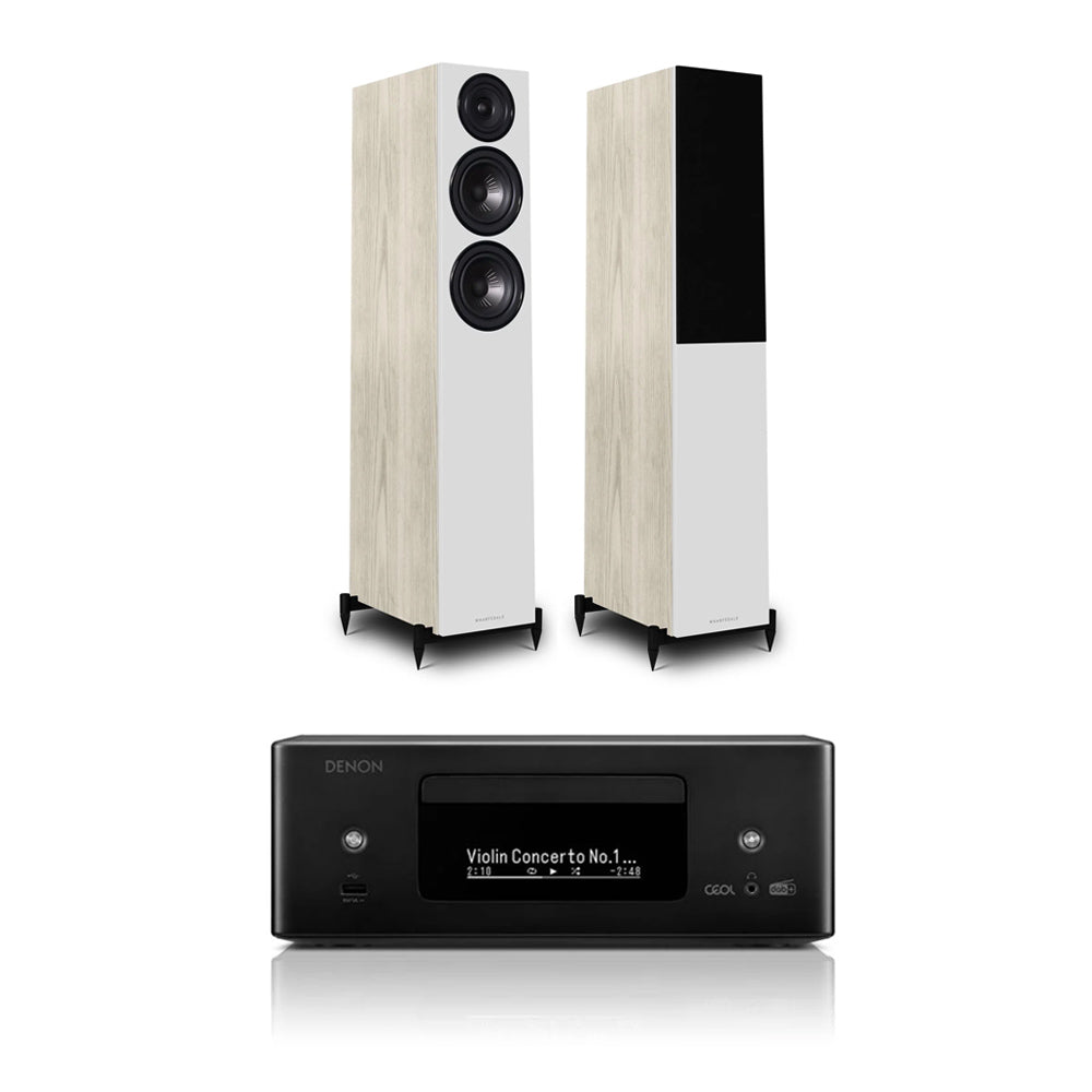 Denon RCD-N12DAB DAB+ All-In-One System Black & Wharfedale Diamond 12.3 Floorstanding Speaker (Pair) Light Oak