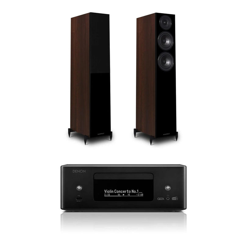 Denon RCD-N12DAB DAB+ All-In-One System Black & Wharfedale Diamond 12.3 Floorstanding Speaker (Pair) Walnut Pearl