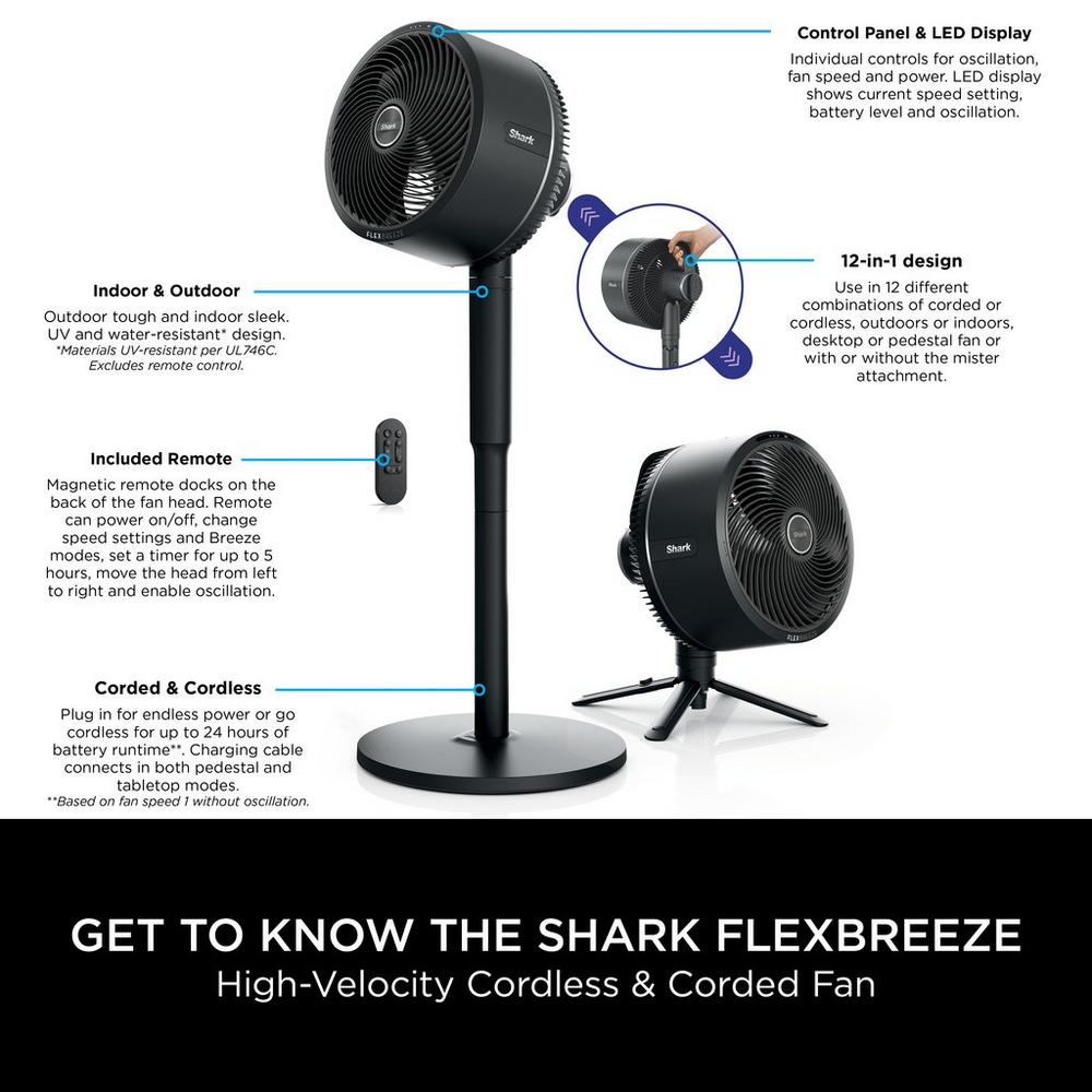 Shark FlexBreeze High-Velocity Hybrid Cordless and Corded Fan FA220UK Open Box Clearance