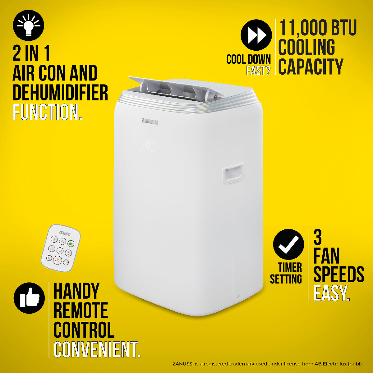 Zanussi ZPAC11001 Portable Air Conditioner and Dehumidifier 11000BTU