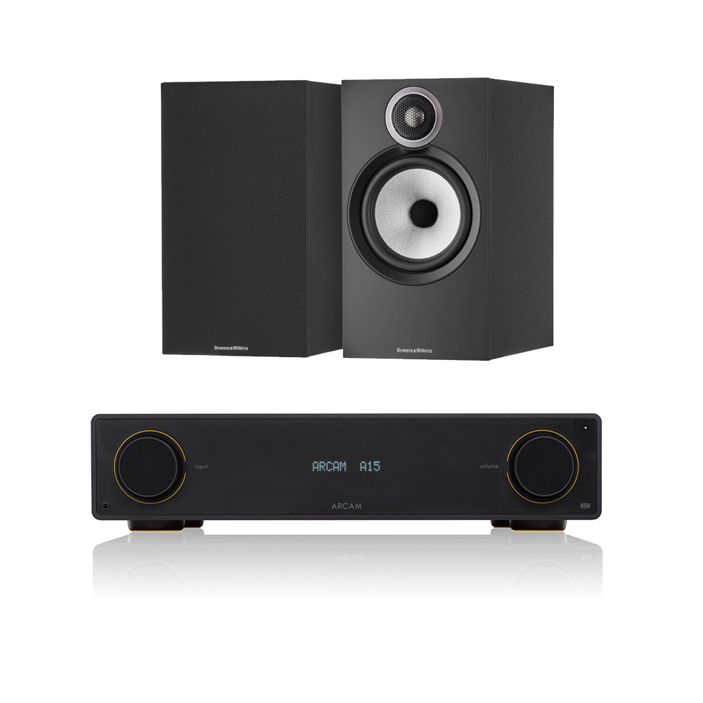 Arcam Radia A15 Integrated Amplifier with Bowers & Wilkins 606 S3 Standmount Speakers HiFi Package Black