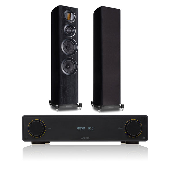 Arcam Radia A15 Integrated Amplifier with Wharfedale Evo 4.3 Floorstanding Speakers HiFi Package Black