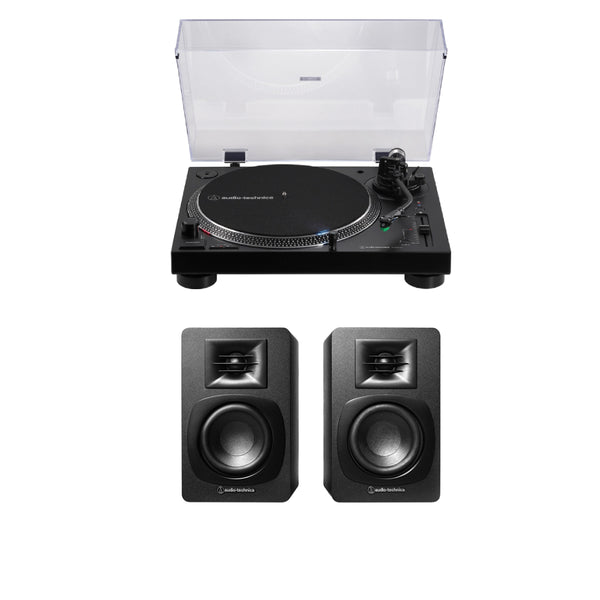 Audio Technica AT-LP120xBTUSB Direct Drive Turntable Bluetooth and USB with AT-SP3X Powered Bookshelf Speakers HiFi Package