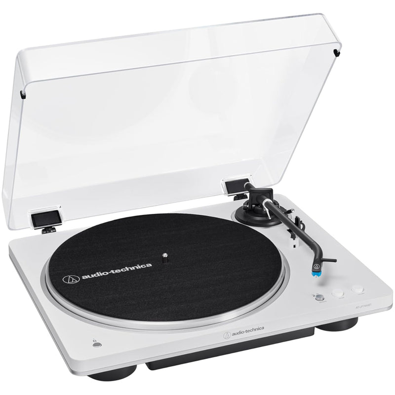 Audio Technica AT-LP70XBT Fully Automatic Bluetooth Wireless Turntable with Kanto ORA 100W Powered Reference Speakers HiFi Package White