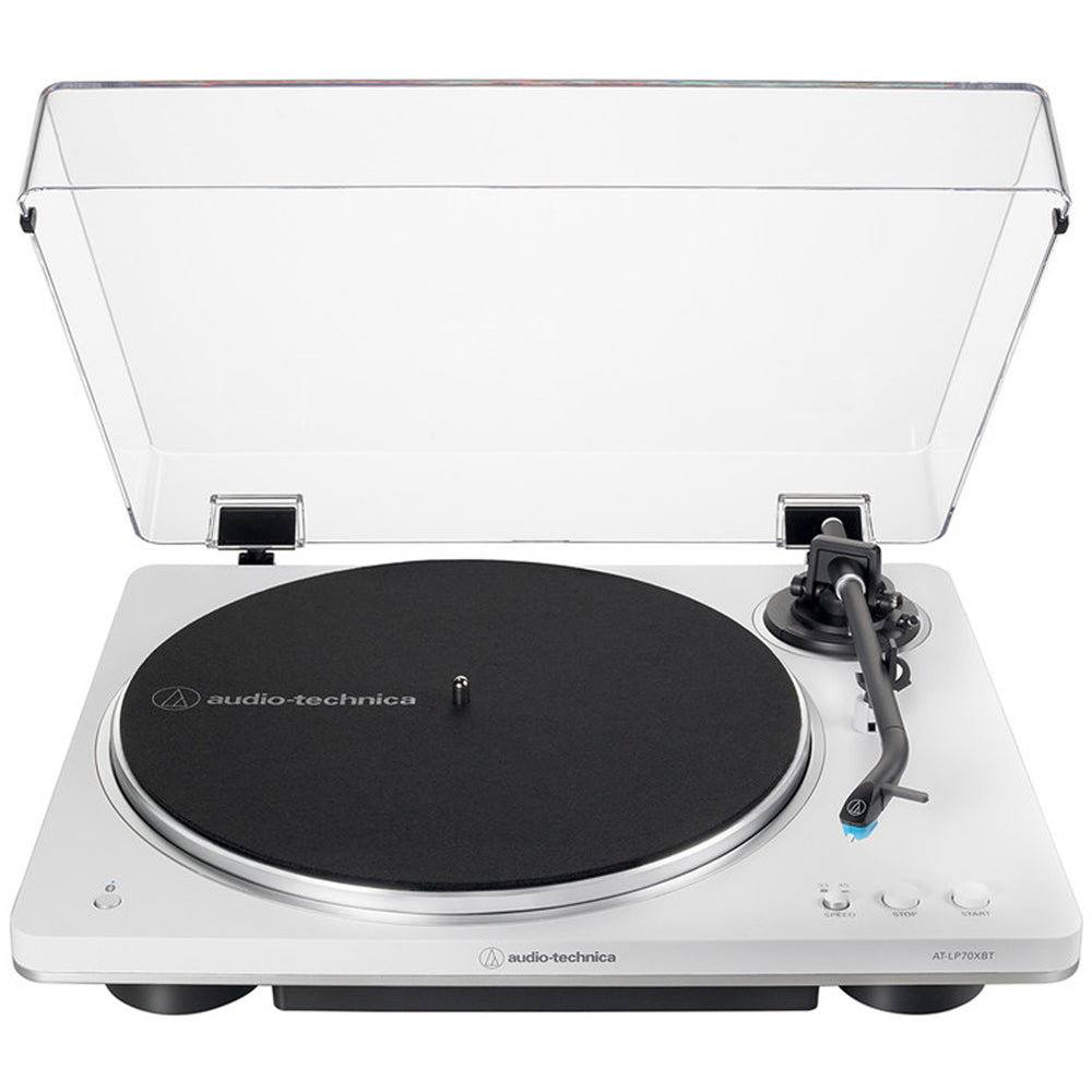 Audio Technica AT-LP70XBT Fully Automatic Bluetooth Wireless Turntable with Kanto ORA 100W Powered Reference Speakers HiFi Package White