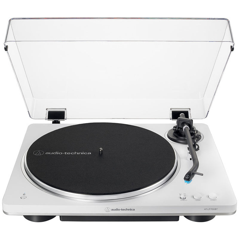 Audio Technica AT-LP70XBT Fully Automatic Bluetooth Wireless Turntable White with AT-SP3X Powered Bookshelf Speakers HiFi Package