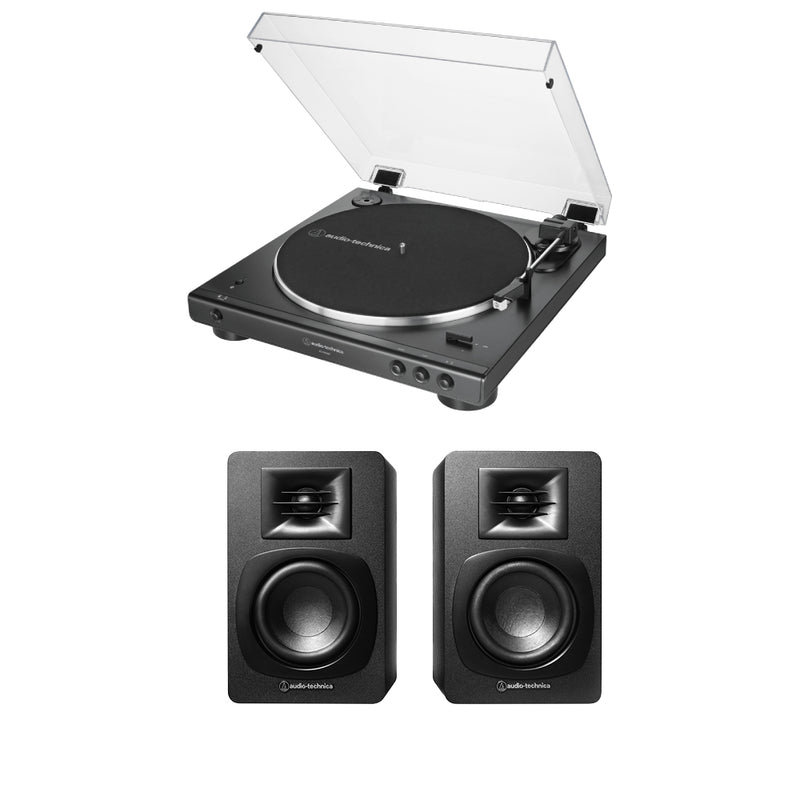 Audio Technica ATLP60XBTBK Fully Automatic Bluetooth Wireless Turntable with AT-SP3X Powered Bookshelf Speakers HiFi Package