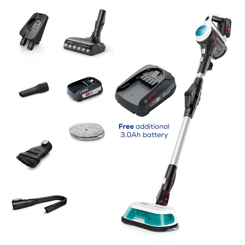 Bosch BCS71HYGGBKIT Cordless 2 in 1 Vacuum and Mop Unlimited 7 Aqua White Plus Additional Battery