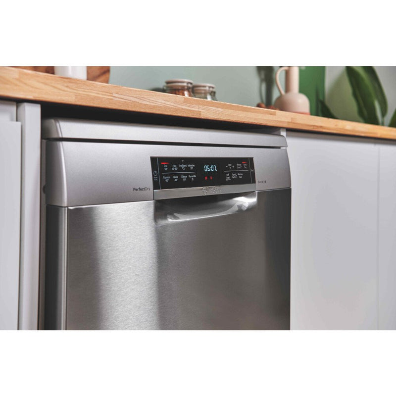 Bosch SMS6TCI01G Series 6 Freestanding 60cm Full Size Dishwasher with 14 Place Settings Silver Inox