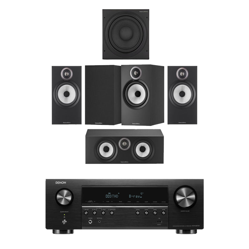 Denon AVRS670H 5.2 Ch 8K AV Receiver with Bowers and Wilkins 606 S3 5.1 Surround Sound Speaker Package Black