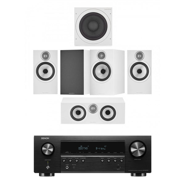 Denon AVRS670H 5.2 Ch 8K AV Receiver with Bowers and Wilkins 606 S3 5.1 Surround Sound Speaker Package White