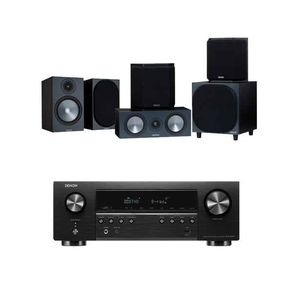 Denon AVRS670H 5.2 Ch 8K AV Receiver with Monitor Audio Bronze 100 AV 5.1 Speaker Package Black