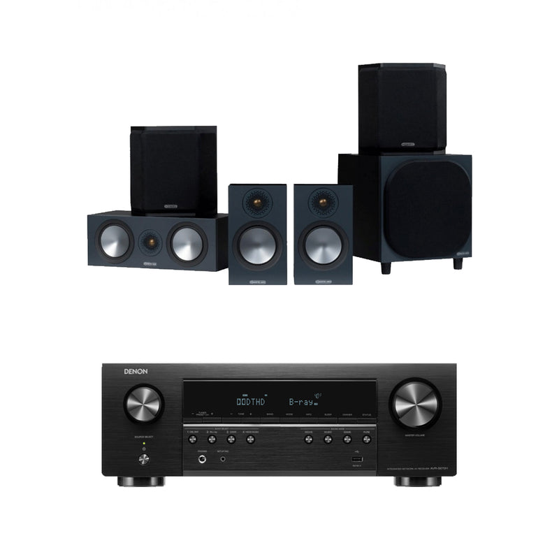 Denon AVRS670H 5.2 Ch 8K AV Receiver with Monitor Audio Bronze 50 AV 5.1 Speaker Package Black