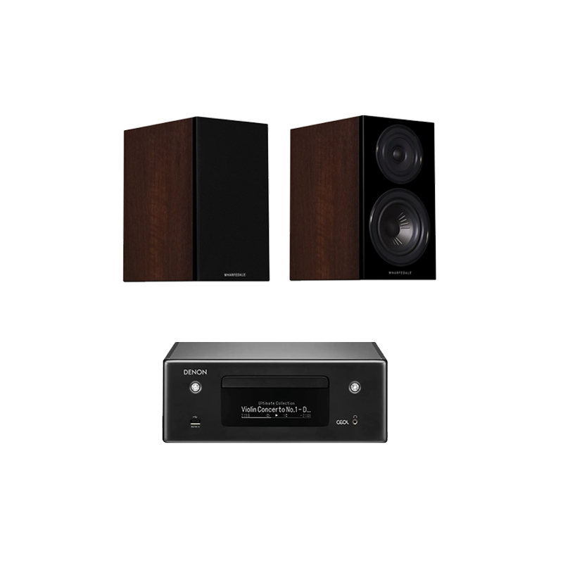 Denon CEOL N10 RCDN10 HiFi Network CD Receiver Black with Wharfedale Diamond 12.1 Bookshelf Speakers Walnut