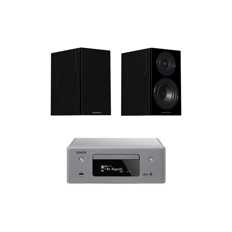 Denon CEOL N10 RCDN10 HiFi Network CD Receiver Grey with Wharfedale Diamond 12.1 Bookshelf Speakers Black