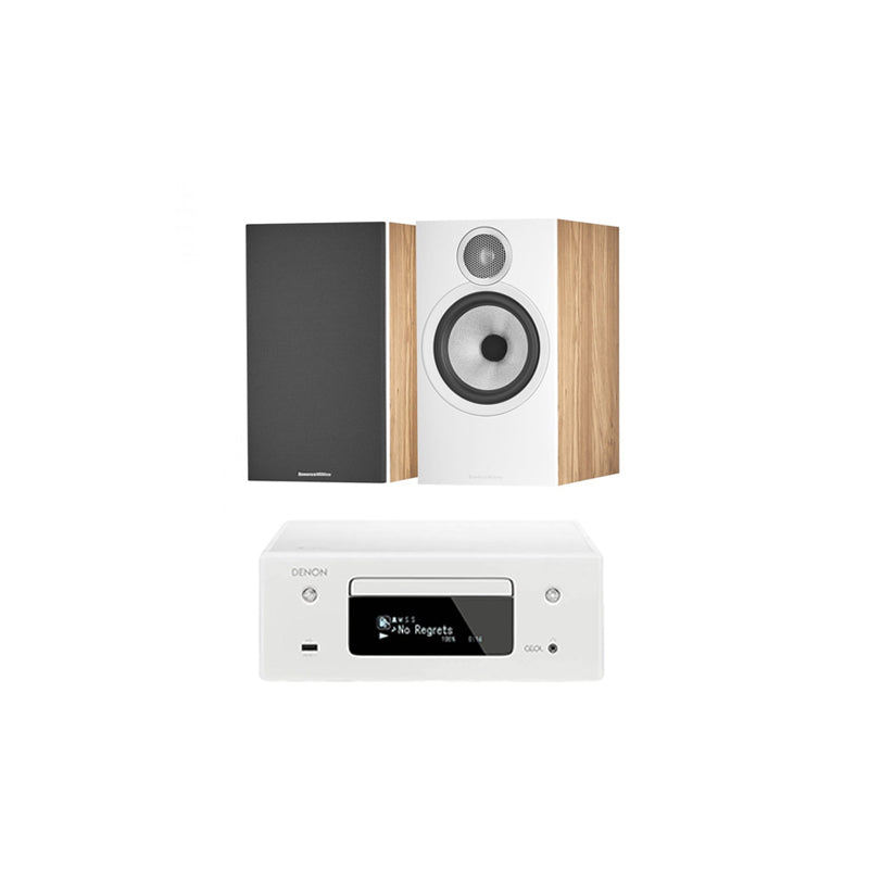 Denon CEOL N10 RCDN10 HiFi Network CD Receiver White with Bowers & Wilkins 606 S3 Speakers Oak