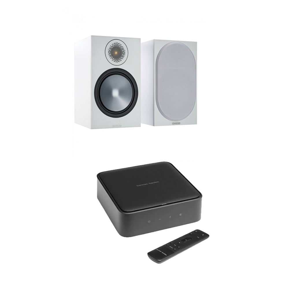 Harman Kardon Citation Amp with Monitor Audio Bronze 50 Bookshelf Speakers White Package