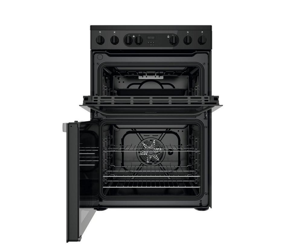 Hotpoint HDEU67V9C2B UK 60cm Freestanding Electric Cooker Double Oven with Ceramic Hob Black