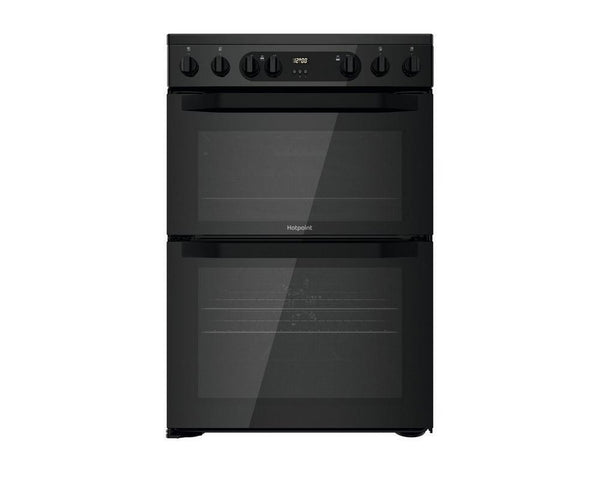 Hotpoint HDEU67V9C2B UK 60cm Freestanding Electric Cooker Double Oven with Ceramic Hob Black