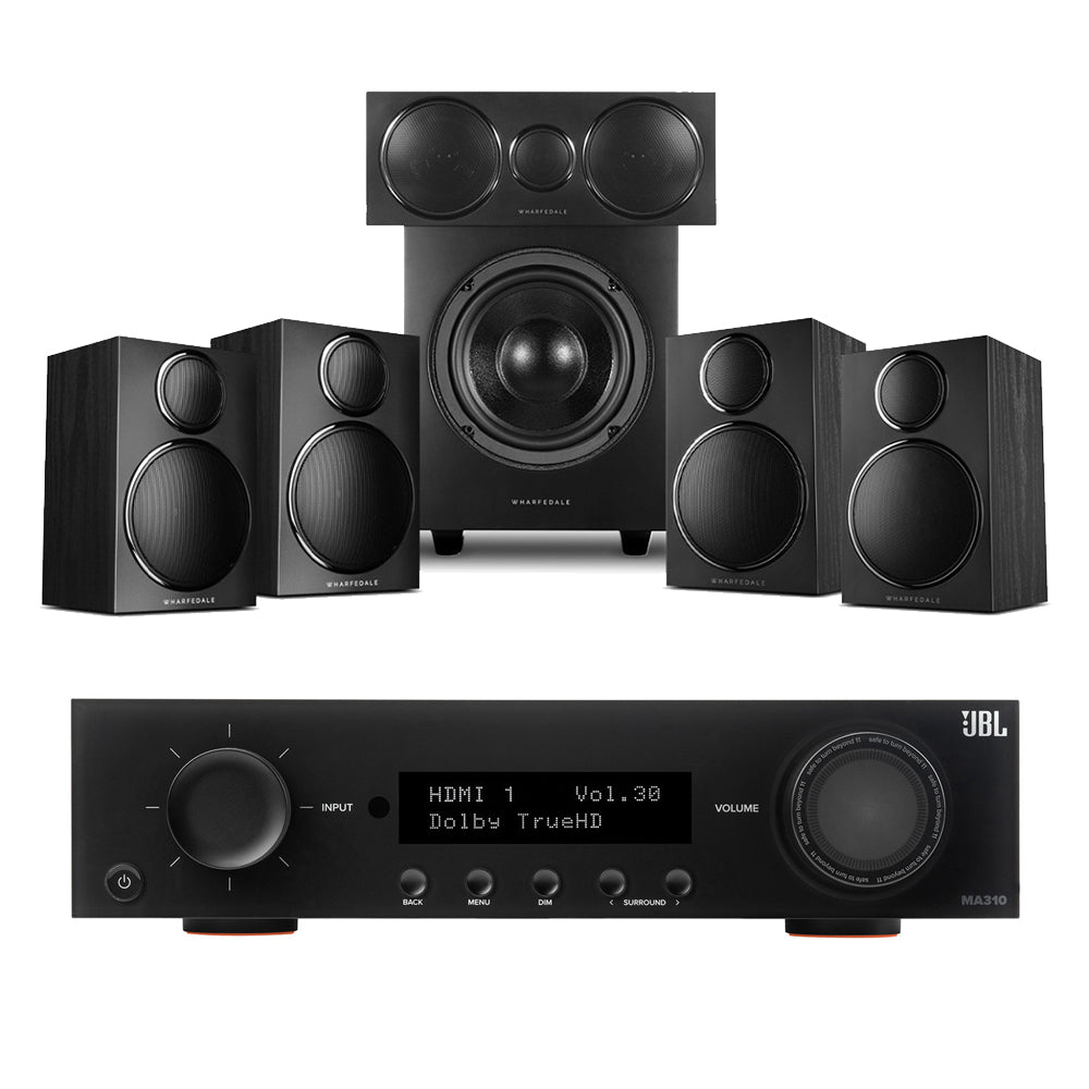 JBL MA310 5.2ch 4K AV Receiver with Wharfedale DX3 HCP 5.1 Speaker Package Black