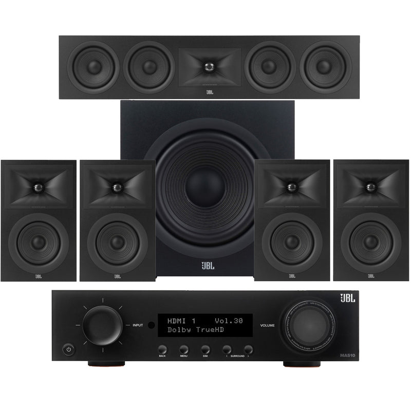 JBL MA510 5.2ch 8K AV Receiver with JBL Stage 250B 5.1 Speaker Package Black