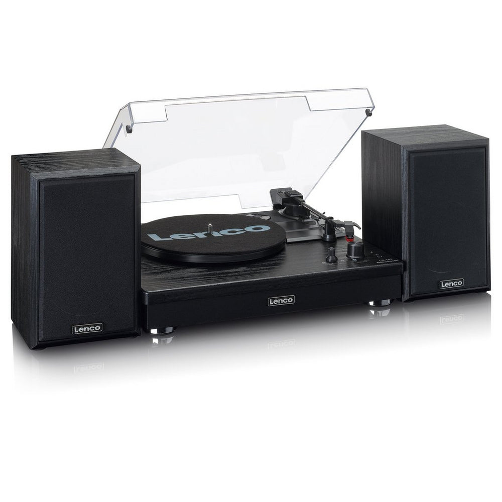 Lenco LS-101 Belt Drive Wooden Bluetooth Turntable and HiFi Speakers Black