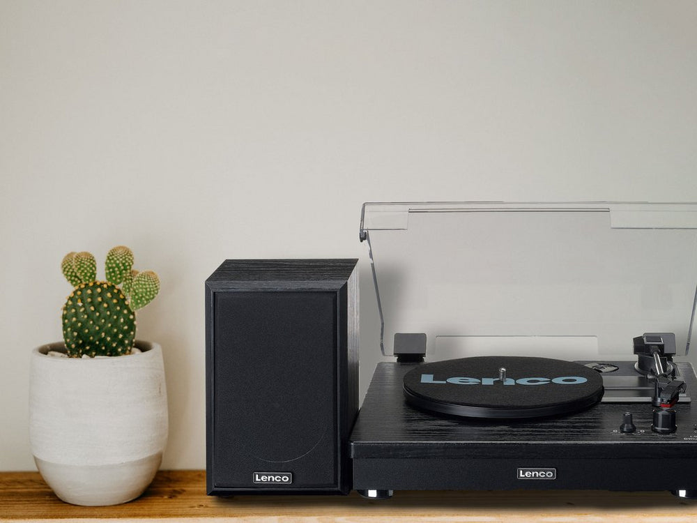 Lenco LS-101 Belt Drive Wooden Bluetooth Turntable and HiFi Speakers Black