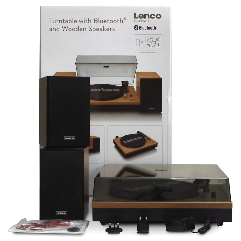 Lenco LS-300 Belt Drive Bluetooth Turntable and HiFi Speakers Pair Wood