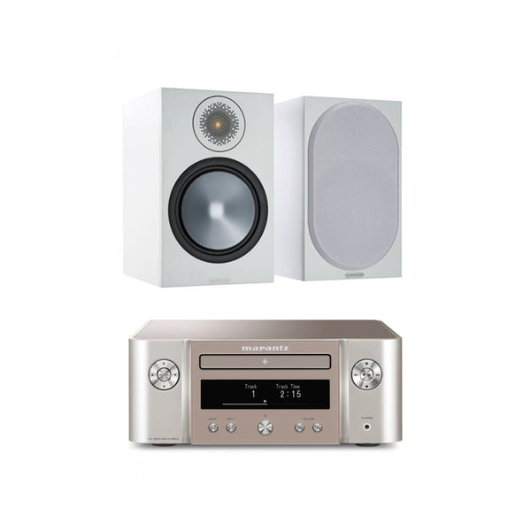 Marantz Melody X MCR612 Hifi Network System Silver with Monitor Audio Bronze 50 Bookshelf Speaker White Package